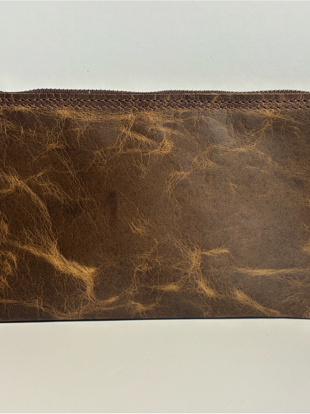 Vintage Distressed Brown Leather Bank Deposit Bag Zipper
